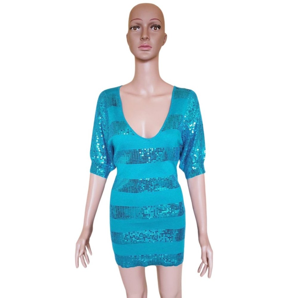Express Aqua Sequin Striped Mini Top/Dress – Size S - Picture 5 of 12